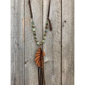 J. Forks 28" Kingman Nugget Turquoise with Headdress Necklace